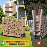 Jusgym 4 Pack Firewood Rack Outdoor Indoor, Heavy-Duty Plastic Firewood Rack Brackets Kit with 8 Support Bars, 3.5mm Thick Adjustable Fire Wood Storage Racks with Drainage Holes