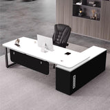L Shaped Executive Office Desk Large Computer Desk with Storage Cabinets, Solid Wood Board Steel Frame