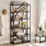 Tribesigns Bookshelf, Industrial 5-Tier Etagere Bookcase, 70.8" Tall Bookshelf with 8 Storage Shelf, Book Shelf Display Tack Shelving Unit for Home Office (Rustic Brown, 2PC)