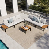 MFSTUDIO 6-Seat Metal Patio Sofa Sectional Set with Gray Cushions