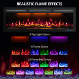 88" Electric Fireplace, Recessed/in-Wall or Wall Mounted, 80-90" Linear, Ultra-Narrow Frame, WiFi App + Alexa, 6 Flame & 13 Ember Colors, Log & Crystal Media, 1500W Heater