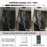 BESTWEST 118" Modern LED Chandelier, 25-Lights Dimmable High Ceiling Large Hanging Lighting Fixture for Loft Villa Living Room Stairs Foyer (Black, 25-Lights 15.7in)
