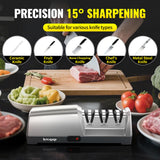 Krcqap Electric Knife Sharpener for Kitchen Knives, Professional 3-Stages with 100% Diamond Abrasive, 15-Degree EdgeSelect Angle & Fast Sharpening, Repair, Restore, Polish