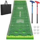 ULTIMATE Golf Game Set, Indoor Outdoor 11FT Putting Green Mat w/ 2 Adjustable Putters, 6 Balls & 12 Hole Covers, Golf Pratice Training Mat for Party, Backyard, Home and Office