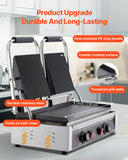 VEVOR Commercial Panini Grill, 3600W Electric Sandwich Panini Maker, Stainless Steel Double Sandwichs Press Grill with Handle and Temp Control, 19x9 in Flat Enamel Plate for Hamburger Steak Bacon