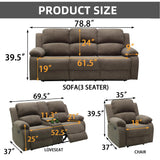MOOLSUN Living Room Furniture Set Corduroy Recliner Compartments and Cup Holders Reclining for Home Theater/Office（A-Taupe Corduroy,3 piece Set）