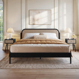 Bme Aurelia King Bed Frame, Solid Acacia Wood, Boho & Modern Style, Rattan Headboard, US Patent Pending Design, Slat Support and No Box Spring Needed, Easy Assembly, Caramel