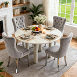 SSLine Faux Stone Round Dining Table Set for 4 w/Velvet Chair,Mars Pattern
