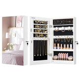 SONGMICS Mirror Jewelry Cabinet Armoire with Built-in LED Lights, Wall or Door Mounted Jewelry Storage Organizer, 3.8 x 14.6 x 26.4 Inches Hanging Mirror Cabinet, Gift Idea, White UJJC050W01