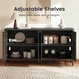 Hotmeily Fluted Buffet Cabinet with Storage, 65" Modern Sideboard Credenza with Adjustable Shelves, Large Coffee Bar Cabinet TV Console Table for Dining Room, Living Room, Black Gray