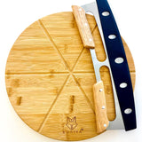 14" Dual-Grip Pizza Cutter Rocker Board Set | Bamboo Pizza Cutting Board with Pizza Rocker Knife Slicer | Pizza Serving Board | Pizza Cutter Rocker Blade | Best Pizza Accessories Gift Set