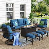 MFSTUDIO 6 Piece Metal Patio Furniture Set with Fire Pit Table,Peacock Blue