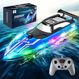 JOI MEW RC Boat for Kids with LED Lights, 2.4Ghz Remote Control Racing Boats for Ages 8-12,Toy Water Boat for Pools & Lakes with Waterproof,Rechargeable Battery, for Boys Girls Blue