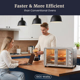 Elite Gourmet ETO-4510M French Door 47.5Qt, 18-Slice Convection Oven 4-Control Knobs, Bake Broil Toast Rotisserie Keep Warm, Includes 2 x 12" Pizza Racks, Stainless Steel