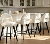 BONBEUR Swivel Counter Height Bar Stools Set of 4, 26 Inch Upholstered Counter Stools with Backs & Solid Rubberwood Legs, Modern Bar Stools for Kitchen Island, Home Pub, Cream White