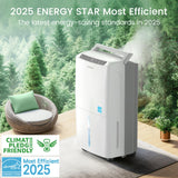 Waykar 2000 Sq. Ft 34 Pints 2025 Most Efficient Energy Star Dehumidifier for Home and Basement with Auto or Manual Drainage, Quiet 33dB Operation, 0.62 Gallon Water Tank Capacity
