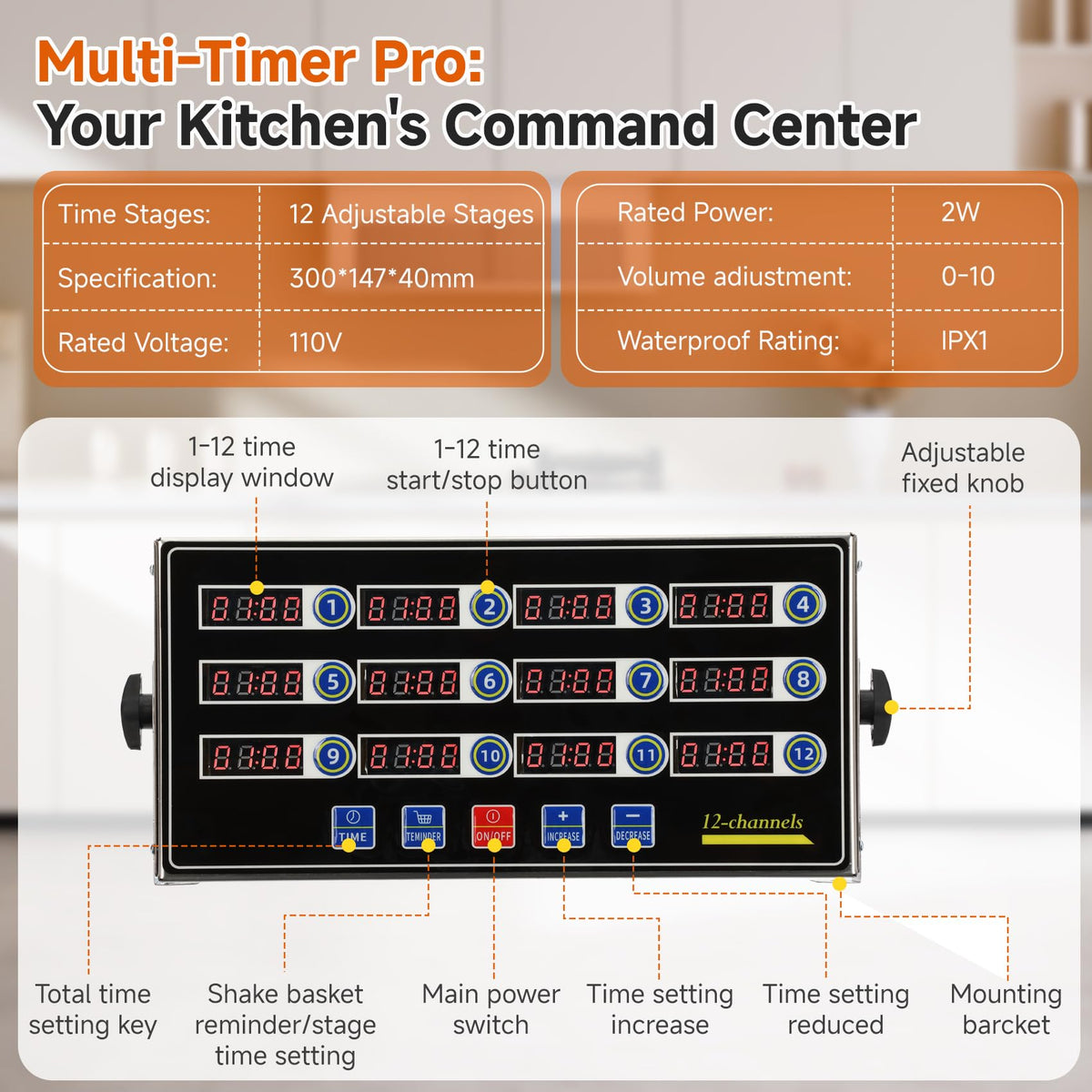 Commercial Kitchen Timers for Cooking, 12-Channel Timer for Commercial ...