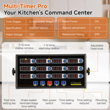Commercial Kitchen Timers for Cooking, 12-Channel Timer for Commercial Kitchens, Heavy-Duty Loud Alarm Timer for Restaurants, Stainless Steel, LED Technology