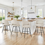 LUE BONA 26''H Swivel Bar Stools Set of 4, Counter Height Bar Stools with Backs, Lumbar Pillow and Black Metal Frames, Upholstered Modern Barstools for Kitchen Island, Linen Farbic, Linen Color