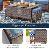 moosprr Luxury High Back Outdoor Furniture with 6-inch Extra Thick Cushions, Patio Furniture Set with Swivel Chairs, 7 PCS Wicker Conversation Set for Yard, Deck, Poolside, Brown/Blue