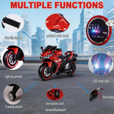 Kids Electric Motorcycle, 12V Kids Ride on Car LED Lights, Music Player & Horn with Training Wheels, Pedal, MP3, USB Port, Electric Motorcycle for Children Ages 3+, Gift for Boys & Girls（Red）