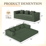 89" Cloud Boneless Convertible Sofa Bed, 5-in-1 Foldable Compressed High-Density Sponge Sofa, Corduroy Fabric 3 Seater Sleeper Couch Futon Daybed for Living Room Bedroom (Green)