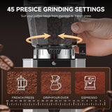 AMZCHEF Conical Burr Coffee Grinder, Espresso Grinder with 45 Grind Settings, Anti-Static Electric Coffee Bean Mill with Touchscreen Timer, 40mm Stainless Steel Burr