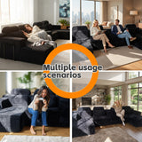 RENDGO 146" Oversized Boneless Sectional Sofa with Chaise,U Shaped,Black
