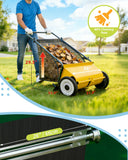 GarveeLife Push Lawn Sweeper, 26 Inch Extra-Wide 4-Brush System, 7 cu.ft. Mesh Bag, Heavy Duty Steel Frame, Height-Adjustable Yard & Garden Cleaner for Leaves and Grass, Yellow