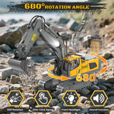 Remote Control Excavator Toy RC Play Excavator Construction Vehicles, 11CH 2.4Ghz RC Sand Digger with Metal Shovel & Light, Construction Truck Toys for Boys 3 4 5 6 7 8-12 Year Old Kids Birthday Gifts