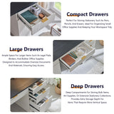 Desk with Storage, Wood Home Office Desk with 5 Drawers & 1 Cabinet, Fluted Computer Writing Desk for Study