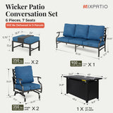 MIXPATIO 6-Piece Metal Patio Conversation Set, Fire Pit Table, 2 Ottomans