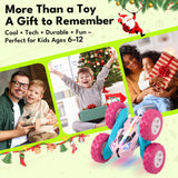Threeking Pink Remote Control Car RC Flip Stunt Double Sided Driving Cars Toys for Girls Ages 6-12, USB-C Modular Batteries, 4WD 360° Flips with Breathing Soft Lights, Presents Gifts for Kids