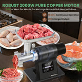 Huanyu 2000W Heavy Duty Electric Meat Grinder for Bone and Game Meat, 5-Speed Touchscreen with Auto Reverse, #10 Outlet Ideal for Homemade Pet Food, Venison, and Home Kitchen