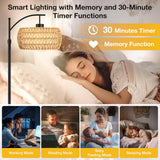 BLITZWILL Boho Floor Lamp with Remote/App/Foot Switch Control, Adjust Head, Dimmable 3 Color Temperatures, Smart 9W LED Bulb, Arc Rattan Tall Standing Lamp for Bedroom Office Living Room Farmhouse