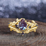 Alexandrite ring set women Vintage wedding ring set for women