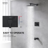 KENES Matte Black Tub Shower Faucet Set Complete with 10-Inch Rainfall Shower Head and Tub Spout, Square Tub and Shower Trim Kit, KE-6024A-2 (Shower Valve Included)