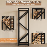 HongTaok Firewood Rack Indoor 47 Inch Tall, 4-Tier Heavy-Duty Firewood Holder for Fireplace with Minimalist Style, Decorative Log Rack, Flexible Storage, Space-Saving, Easy Assembly, Black