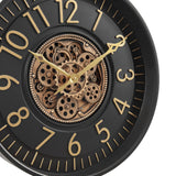 CLXEAST 21 Inch Moving Gear Wall Clock, Large Regular Arabic Numeral Wall Clocks for Living Room Decor,Modern Black& Gold Finish,House Warming Gifts New Home