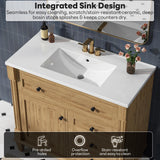 LIKIMIO 36 Inch Bathroom Vanity with Sink, Towel Holder & Adjustable Solid Wood Legs for Uneven Floor, Modern Bathroom Storage Cabinet with Tip-Out Drawer, 2 Drawers & Adjustable Shelf, Nature