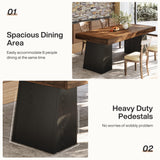 wo Tone Dining Table for 4-6 People, Rectangular Farmhouse Kitchen Dinner Table with Double Pedestal