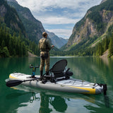 Danrelax Inflatable Kayak with Pedal System, 12ft Premium PVC Fishing Kayak, Portable & Lightweight with Rudder System, Aluminum Seat, and Accessories Included, Grey & Yellow(HIN Included)