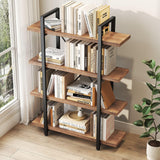 4 Tier Solid Wood Bookcase, Real Natural 4 Shelf Rustic Wooden and Metal Bookshelf