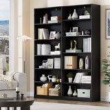 6 Tier Open Shelves Bookcase, Black Book Case with 12 Open Shelves, Freestanding Display Storage Shelves