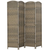 Room Divider, 6 Ft 4 Panel Folding Privacy Screen, Hand-Woven PP Wall Partition with Pine Wood Frame