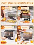 FOHERE Food Dehydrator, 5 BPA-Free Tray Dehydrators for Food and Jerky, Fruit, Herbs, Meat, Dog Treats, 48H Timer and 95-158°F Temperature Control, 400W Dehydrator Machine, 11.42" Stackable Trays