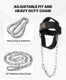 DMoose Fitness Neck Harness for Weight Lifting - Soft Padded Head & Chin Strap with 30" Heavy Duty Steel Chain - Neck Exerciser, Trainer & Strengthener to Support Injury Recovery (Black Legacy)