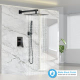 FPXRNG Black Shower Faucet Set, Rainfall Shower System with Square Shower Head and Handle Set, Wall Mounted Shower Fixtures, Full Metal Trim Repair Kit 10 inch Matte Black (With Shower Valve)