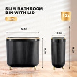 Supteron Bathroom Trash Can with Lid 3.1 Gallon Narrow Trash Can Small Plastic Trash Bin 12 Liter Rectangular Plastic Garbage Can