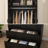 Gyfimoie Black Armoire Wardrobe Closet with 2 Drawers, 74.8" Wooden Wardrobe with 2 Doors, Freestanding Closet Armoire Cabinet with Hanging Rack, Clothing Storage Cabinet for Bedroom (Black)